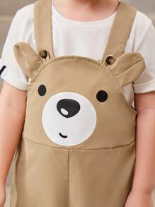 SHEIN 2pcs/set Toddler Boys' Comfortable, Fashionable, Simple, Practical, Versatile And Lovely Cartoon Printed 3d Ear Strap Overall Romper - Khaki - View 5