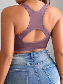 Plus Solid Zip Up Ruched Front Bralet - Mauve Purple - View 2