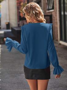 SHEIN Unity Áo sơ mi nữ Xù Nút phía trước màu trơn Thanh lịch - Màu tím hoa cà - Xem 2