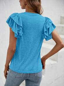 SHEIN Clasi Áo thun nữ Xù màu trơn Giải trí - Màu xanh lam - Xem 2