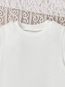 Bộ thời trang bé gái Gân đan màu trơn Giải trí - trắng - Xem 6