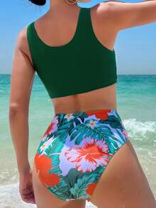 扭結熱帶印花女士泳衣套裝 - 彩色 - 查看 2