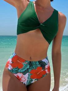 扭結熱帶印花女士泳衣套裝 - 彩色 - 查看 8