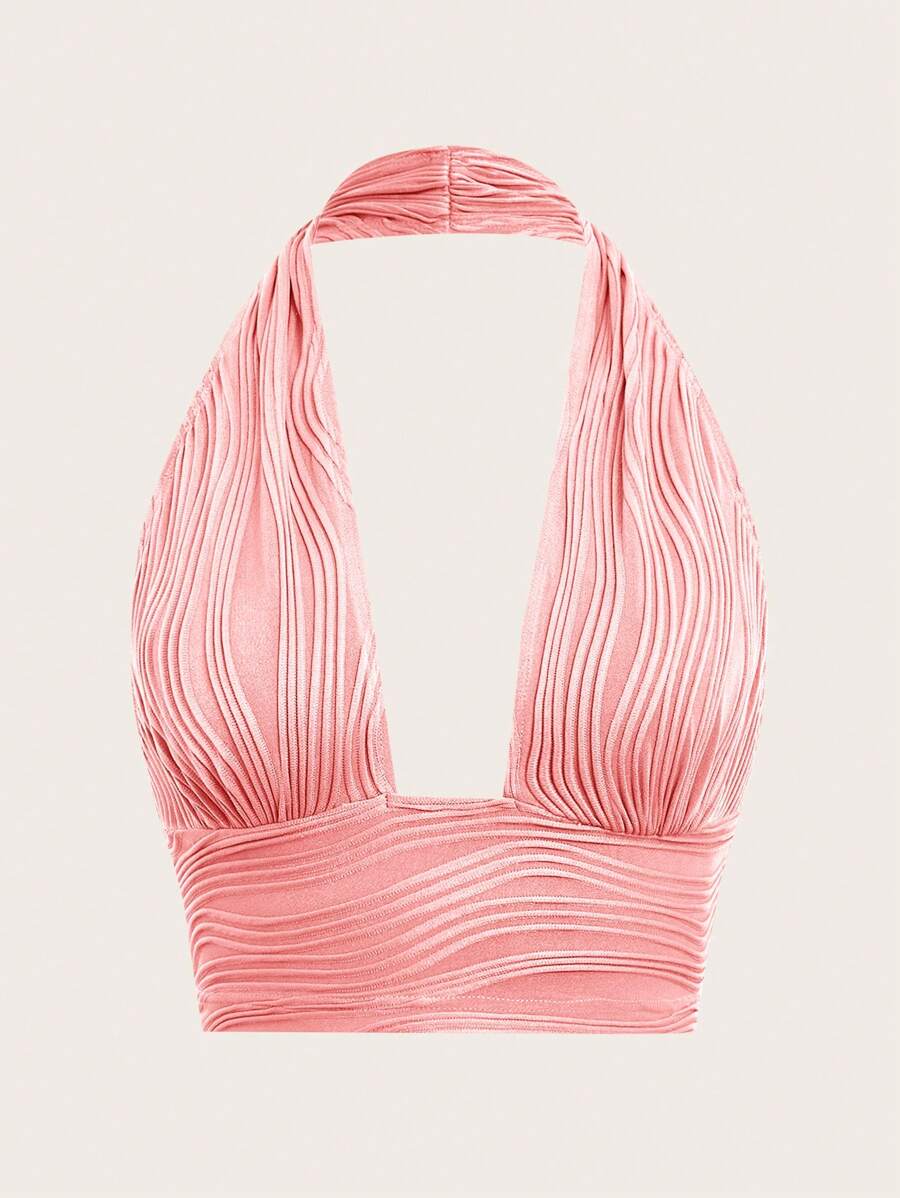 SHEIN ICON 性感露背 肌理純色女士背心 - 珊瑚粉 - 查看 1