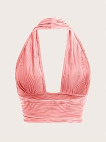 SHEIN ICON 性感露背 肌理純色女士背心 - 珊瑚粉 - 查看 2