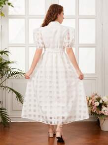 SHEIN Đầm Gái Thắt lưng Nút phía trước màu trơn Dễ thương - trắng - Xem 2