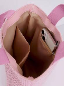 Túi rơm nhỏ Tay cầm đôi tối giản màu hồng cho kỳ nghỉ - Hồng - Xem 4