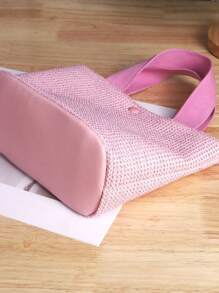 Túi rơm nhỏ Tay cầm đôi tối giản màu hồng cho kỳ nghỉ - Hồng - Xem 7