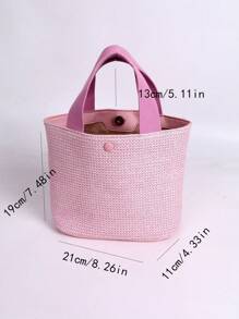 Túi rơm nhỏ Tay cầm đôi tối giản màu hồng cho kỳ nghỉ - Hồng - Xem 8