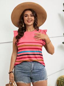 SHEIN LUNE Áo thun Plus size Xù Sọc Giải trí - Nhiều màu - Xem 4