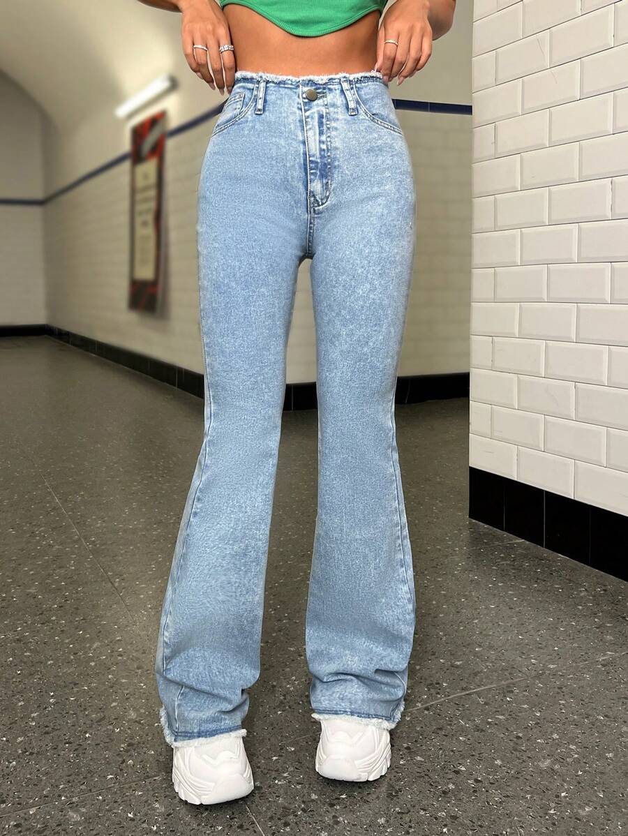 SHEIN ICON Flare Leg Jeans - Blue - View 1