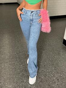 SHEIN ICON Flare Leg Jeans - Blue - View 3