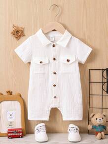 Baby Boy Flap Pocket Button Front Shirt Romper - White - View 1