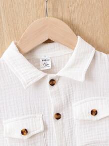 Baby Boy Flap Pocket Button Front Shirt Romper - White - View 3