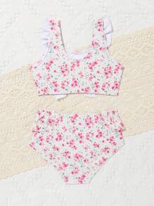 女婴碎花印花荷叶边沙滩装夏季海滩装 - 彩色 - 查看 2