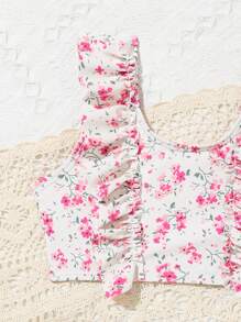 女婴碎花印花荷叶边沙滩装夏季海滩装 - 彩色 - 查看 4