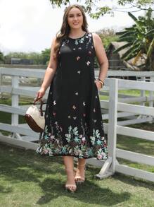 EMERY ROSE Vestido túnico con estampado floral con mariposa - Negro - Ver 1