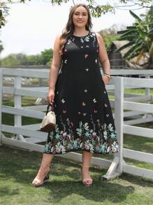 EMERY ROSE Vestido túnico con estampado floral con mariposa - Negro - Ver 3