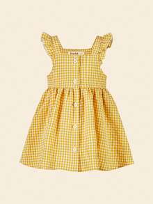 Cozy Pixies 嬰兒素色T恤和格子圖案荷葉邊前紐扣洋裝不附帶眼鏡和鞋 - 彩色 - 查看 4