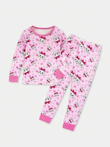 Kleinkind Mädchen Pyjama Set mit Herz & Cartoon Grafik Figurbetont