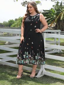 EMERY ROSE Vestido túnico con estampado floral con mariposa - Negro - Ver 4