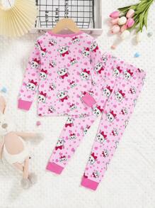 Kleinkind Mädchen Pyjama Set mit Herz & Cartoon Grafik Figurbetont