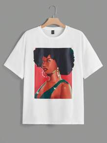 vikdraws Áo thun hở vai họa tiết hình người cỡ lớn của nghệ sĩ, cho ngày lễ, lễ Tạ ơn, kỳ nghỉ - trắng - Xem 1