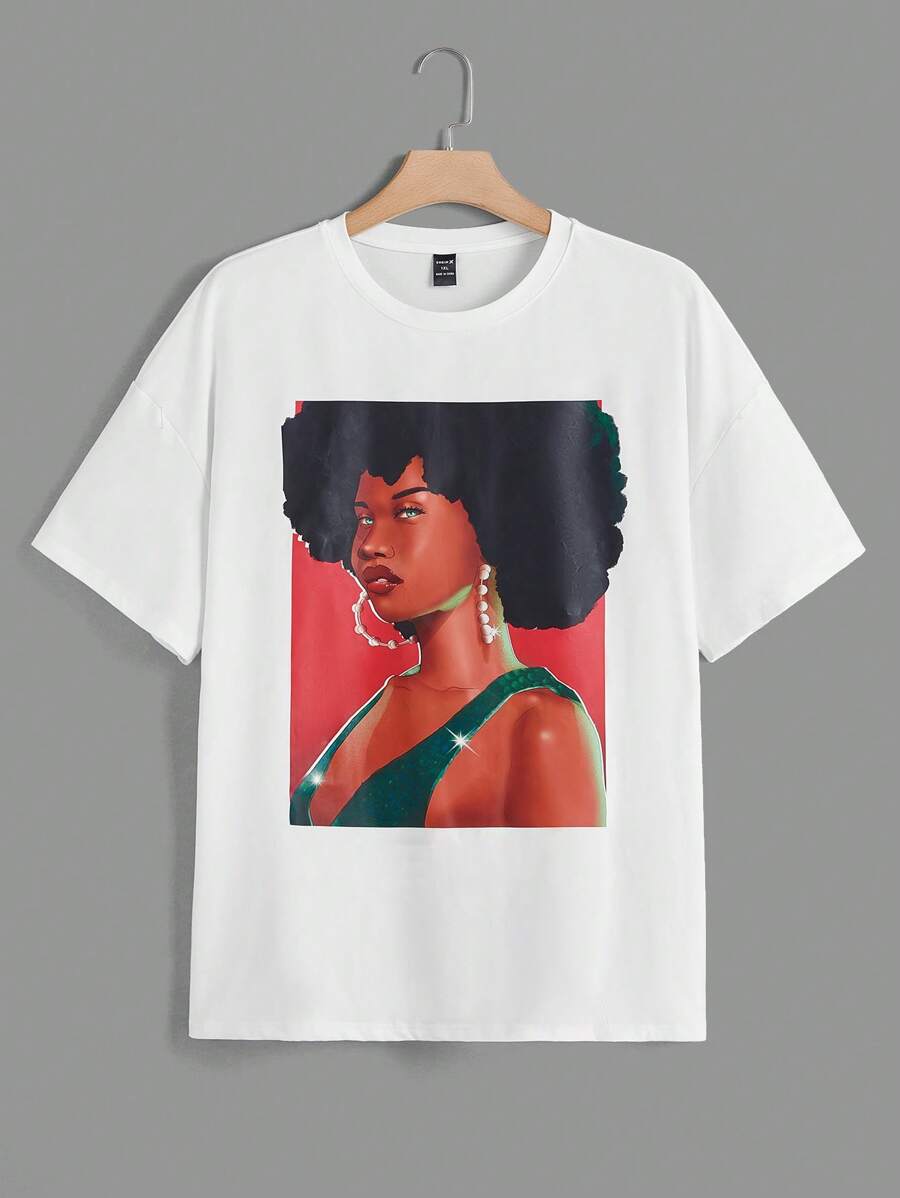 vikdraws Áo thun hở vai họa tiết hình người cỡ lớn của nghệ sĩ, cho ngày lễ, lễ Tạ ơn, kỳ nghỉ - trắng - Xem 1