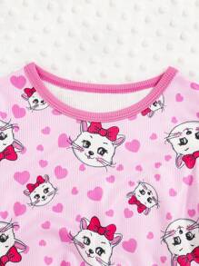 Kleinkind Mädchen Pyjama Set mit Herz & Cartoon Grafik Figurbetont