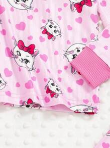 Kleinkind Mädchen Pyjama Set mit Herz & Cartoon Grafik Figurbetont