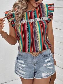 SHEIN VCAY Áo sơ mi nữ Xù Hình học Sọc Giải trí - Nhiều màu - Xem 1