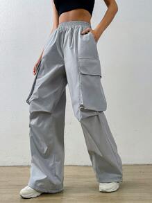 SHEIN Coolane 側翻蓋口袋工裝褲 - 灰色 - 查看 1