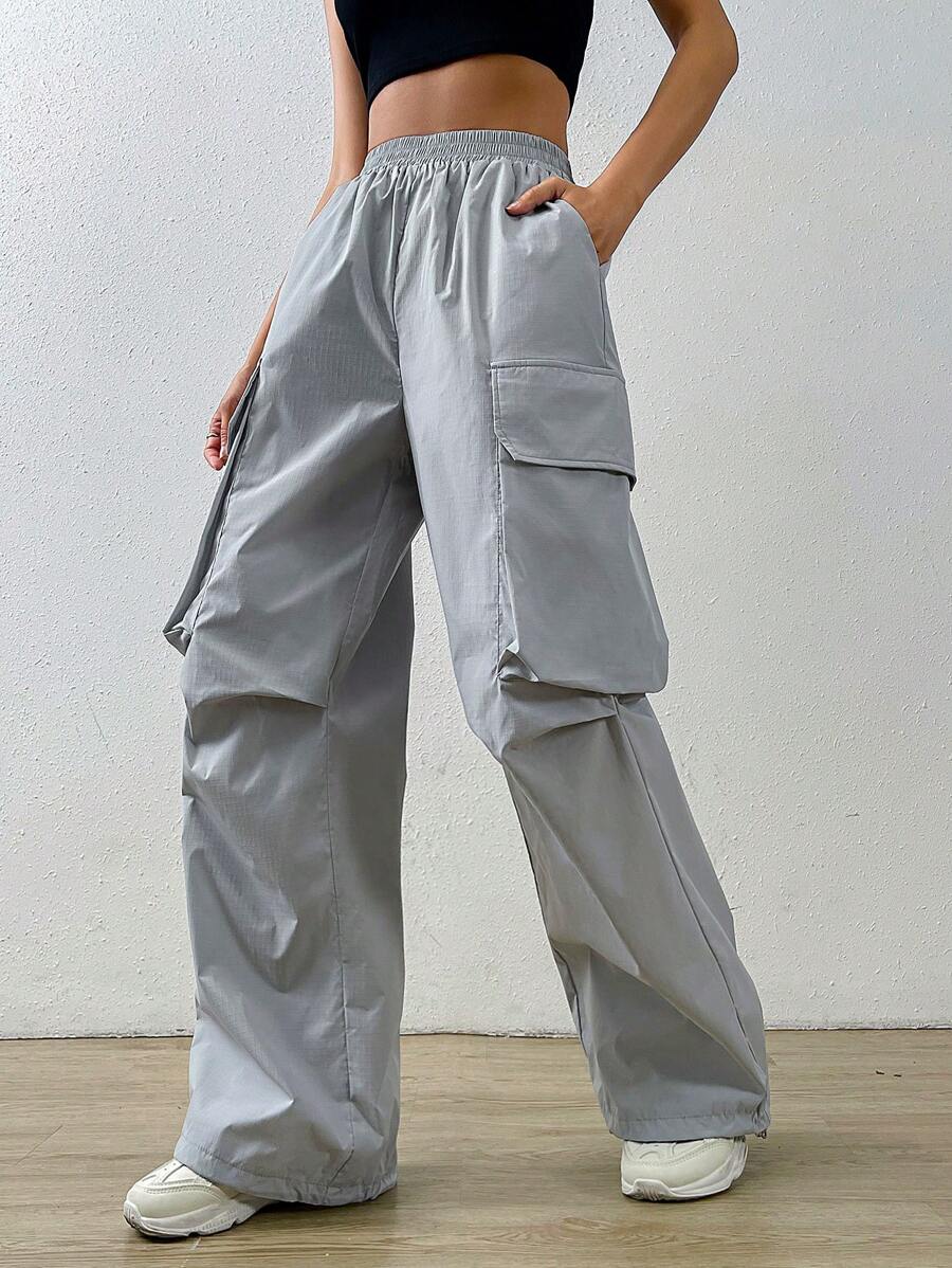 SHEIN Coolane 側翻蓋口袋工裝褲 - 灰色 - 查看 1