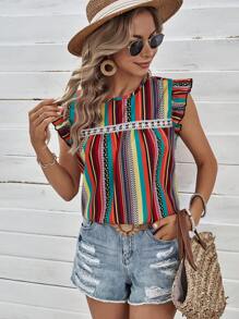 SHEIN VCAY Áo sơ mi nữ Xù Hình học Sọc Giải trí - Nhiều màu - Xem 4