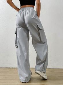 SHEIN Coolane 側翻蓋口袋工裝褲 - 灰色 - 查看 4