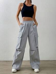 SHEIN Coolane 側翻蓋口袋工裝褲 - 灰色 - 查看 3