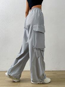 SHEIN Coolane 側翻蓋口袋工裝褲 - 灰色 - 查看 2