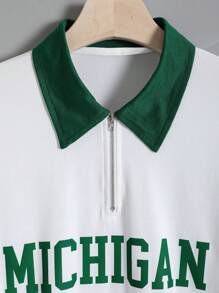 SHEIN EZwear Áo thun nữ Tương phản ren Dây kéo Tương phản ràng buộc Khối Màu Lá thư Giải trí - trắng - Xem 3