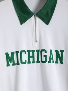 SHEIN EZwear Áo thun nữ Tương phản ren Dây kéo Tương phản ràng buộc Khối Màu Lá thư Giải trí - trắng - Xem 6