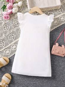SHEIN Vestido informal con estampado de bailarina de retrato blanco para chica joven con dobladillo con volantes y mangas cortas para el verano - Blanco - Ver 2