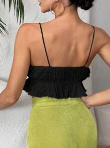 SHEIN SXY Top de tirantes crop ribete con fruncido - Negro - Ver 2