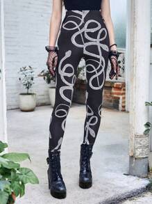 ROMWE Goth Quần tất nữ Thú vật Giải trí - Đen và trắng - Xem 1
