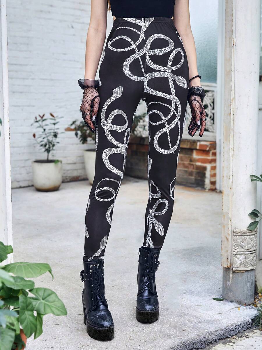ROMWE Goth Quần tất nữ Thú vật Giải trí - Đen và trắng - Xem 1