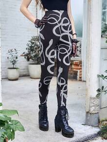 ROMWE Goth Quần tất nữ Thú vật Giải trí - Đen và trắng - Xem 4