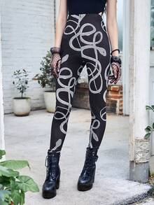 ROMWE Goth Quần tất nữ Thú vật Giải trí - Đen và trắng - Xem 5