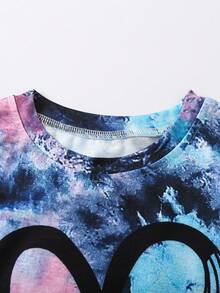 SHEIN 小女童愛心圖案紮染T恤和短褲套裝 - 彩色 - 查看 4