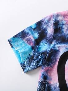 SHEIN 小女童愛心圖案紮染T恤和短褲套裝 - 彩色 - 查看 6