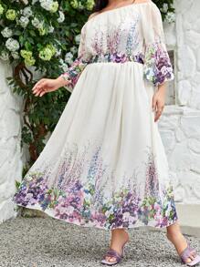 Modelyn Blommig Elegant Plus Size Kjol - Vitt - Visa 1