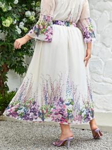 Modelyn Blommig Elegant Plus Size Kjol - Vitt - Visa 2