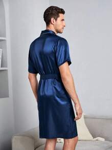 Áo choàng giản dị Nam Thắt lưng màu trơn - Màu xanh hải quân - Xem 3